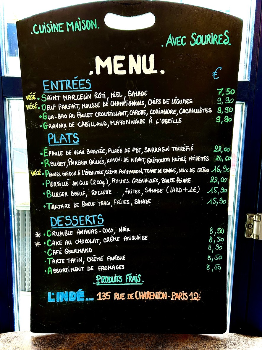 L’INDÉ Restaurant Bar menu 1