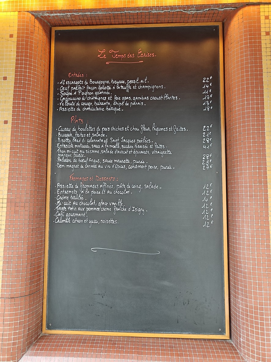 Le temps des cerises menu 1