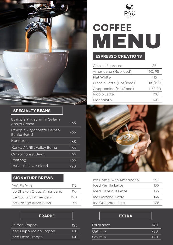 PAC Cafe menu 1