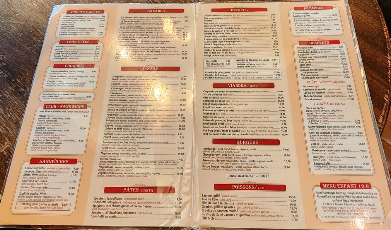 Carmine Café menu 2