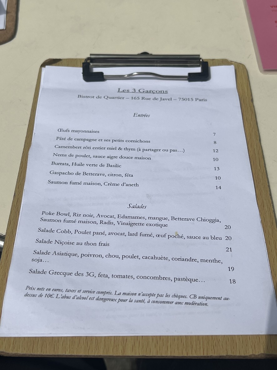 The Three Boys menu 1