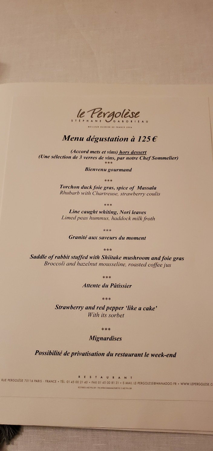 Le Petit Pergolèse menu 3