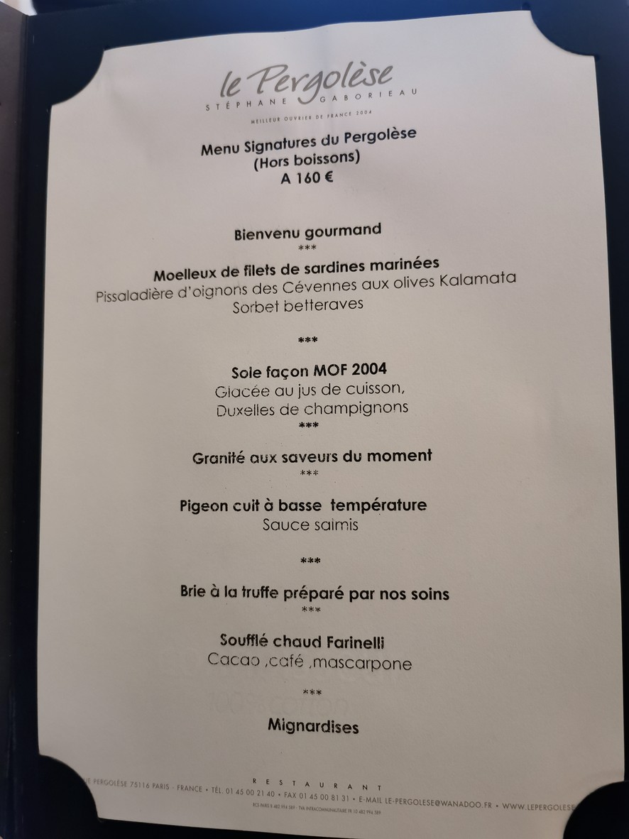 Le Petit Pergolèse menu 4