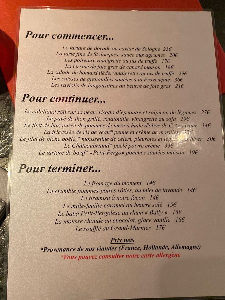 Le Petit Pergolèse menu 5