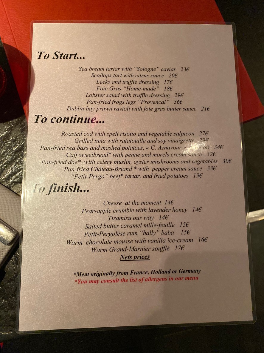 Le Petit Pergolèse menu 6