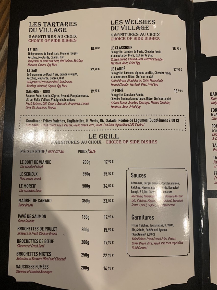 Pub Brasserie Le Village menu 1