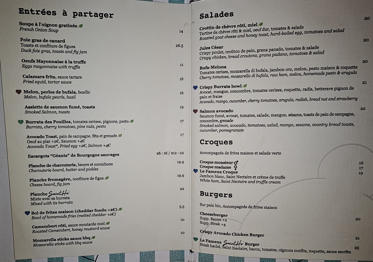 CAFE SAINT HONORÉ menu 1