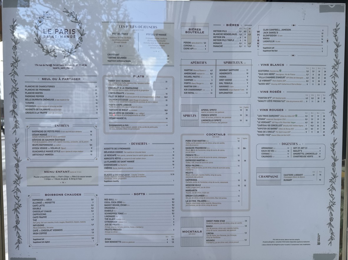 Le Paris Saint Mandé menu 1