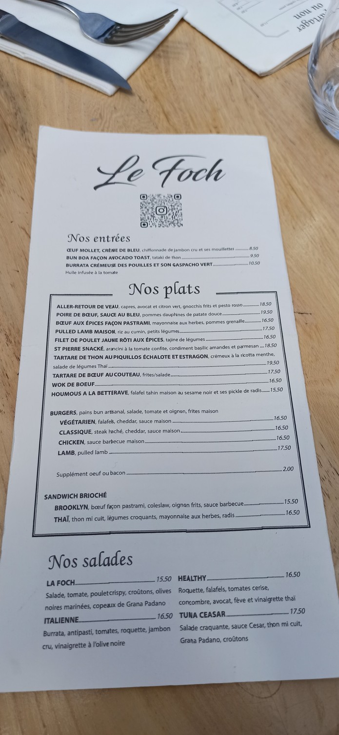 Le Foch menu 1