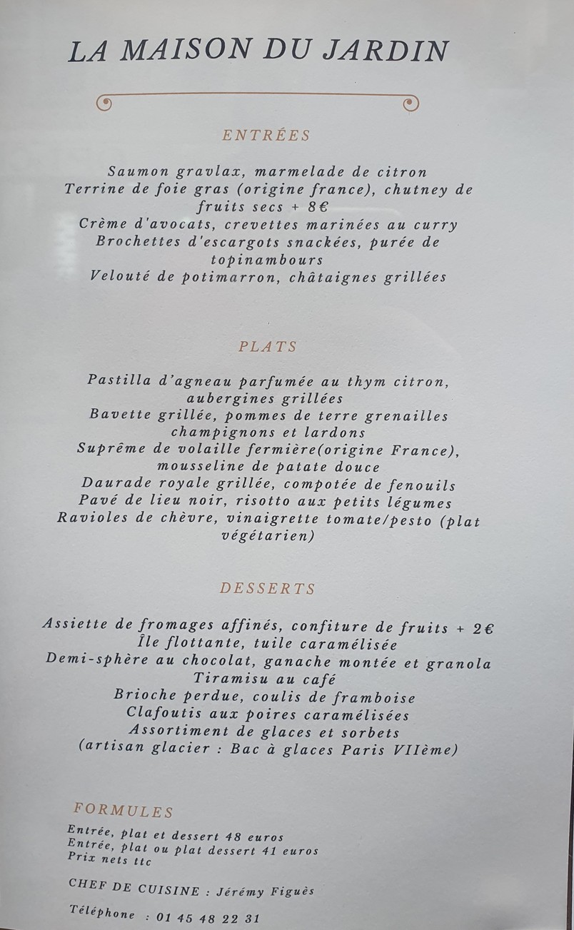 La Maison du Jardin menu 1