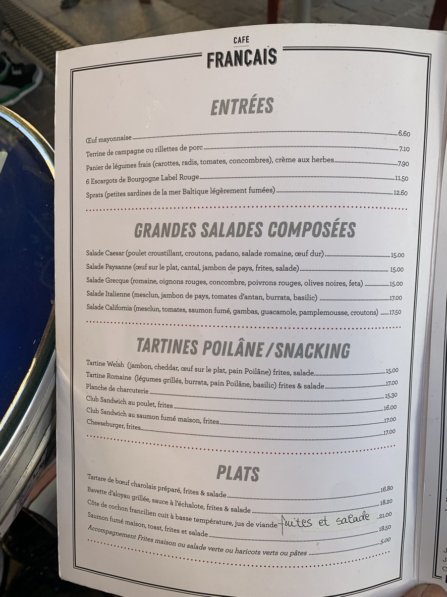 Café Français menu 1