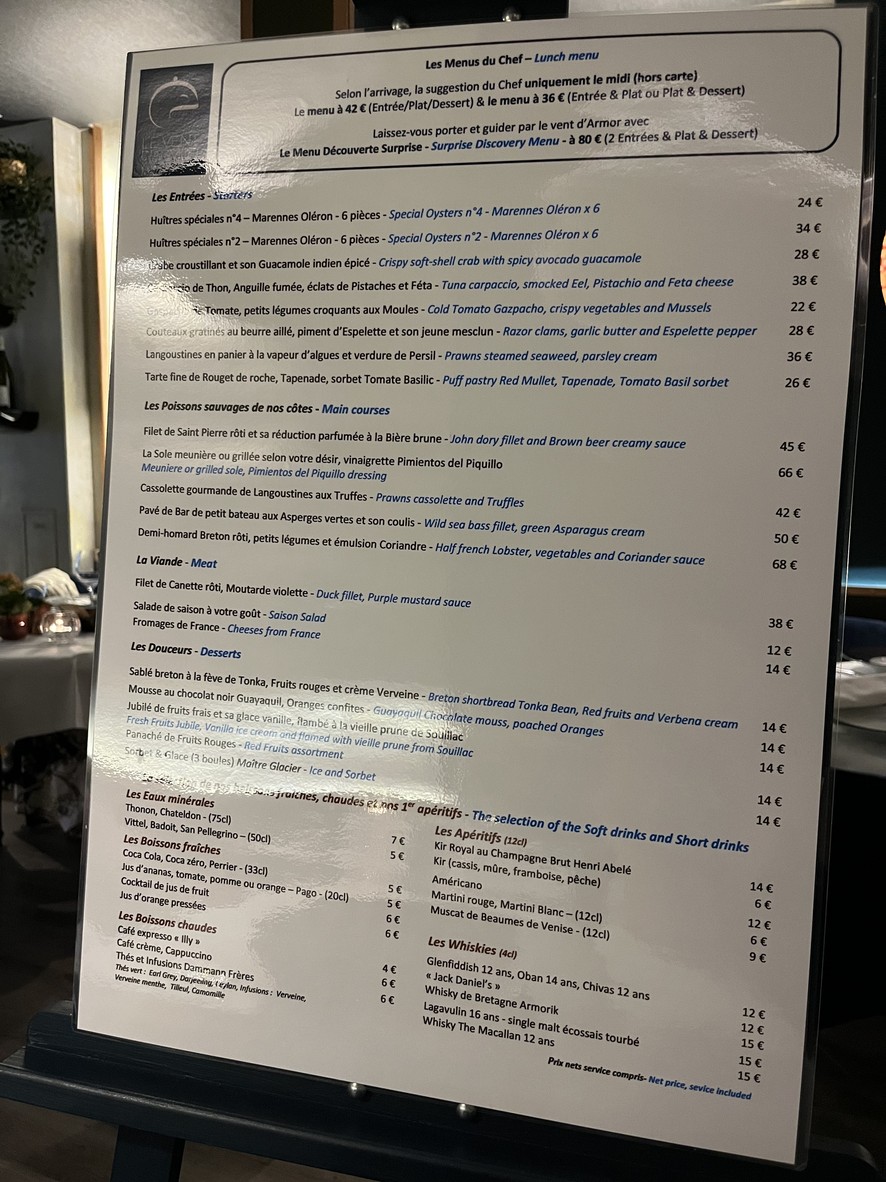 Le Vent d'Armor menu 1