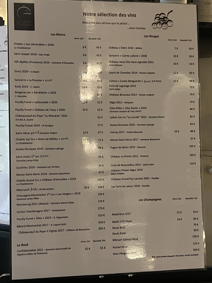 Le Vent d'Armor menu 2