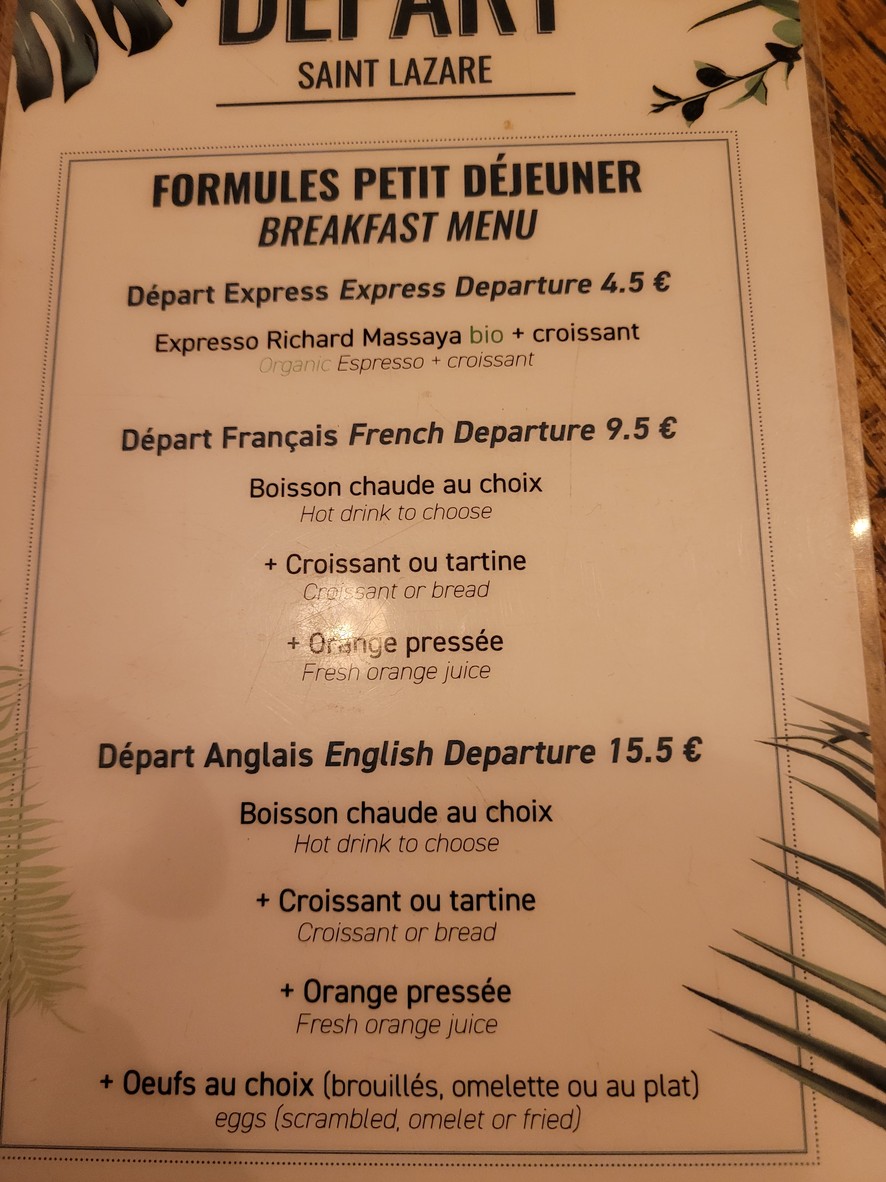 Le Départ Saint-Lazare menu 1