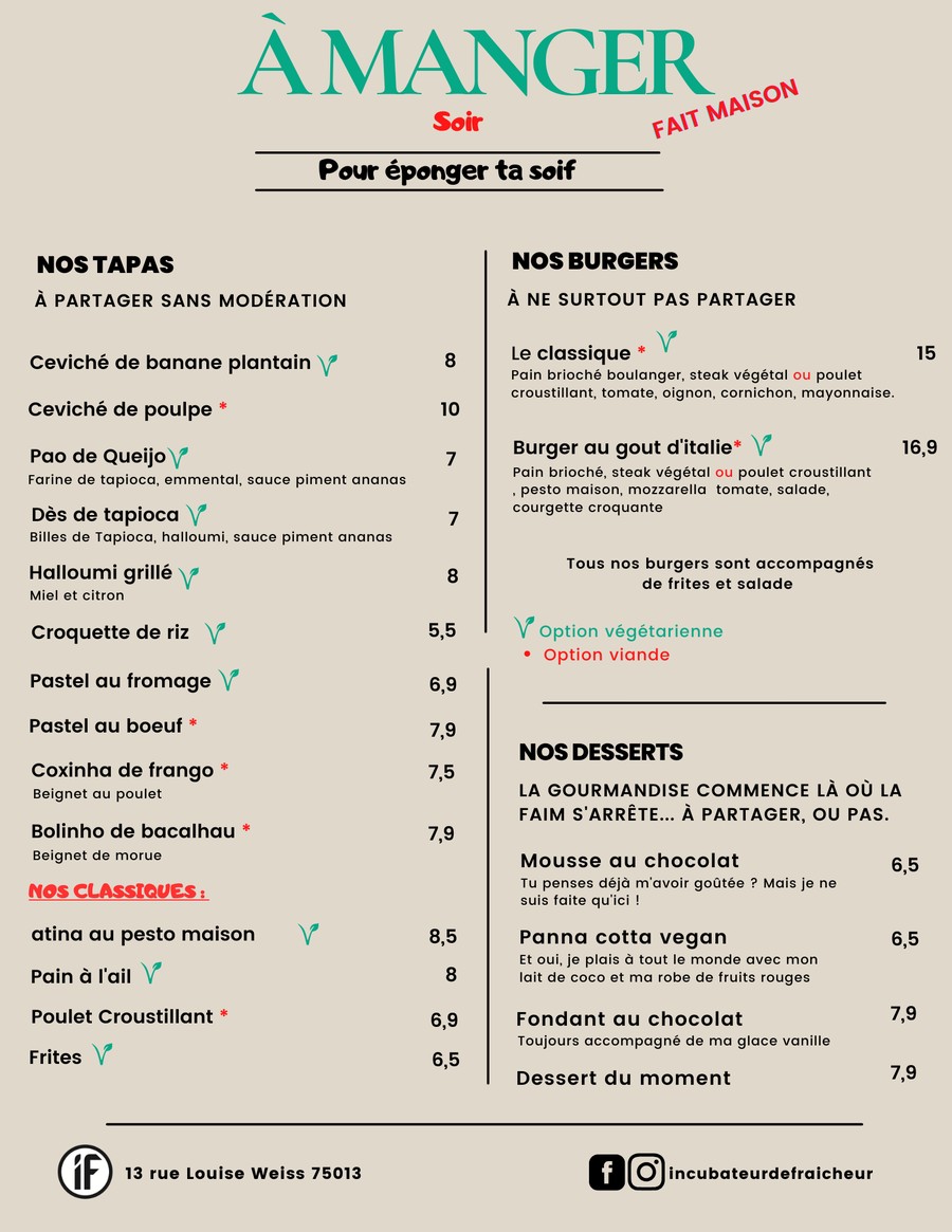 Incubateur de Fraîcheur menu 1