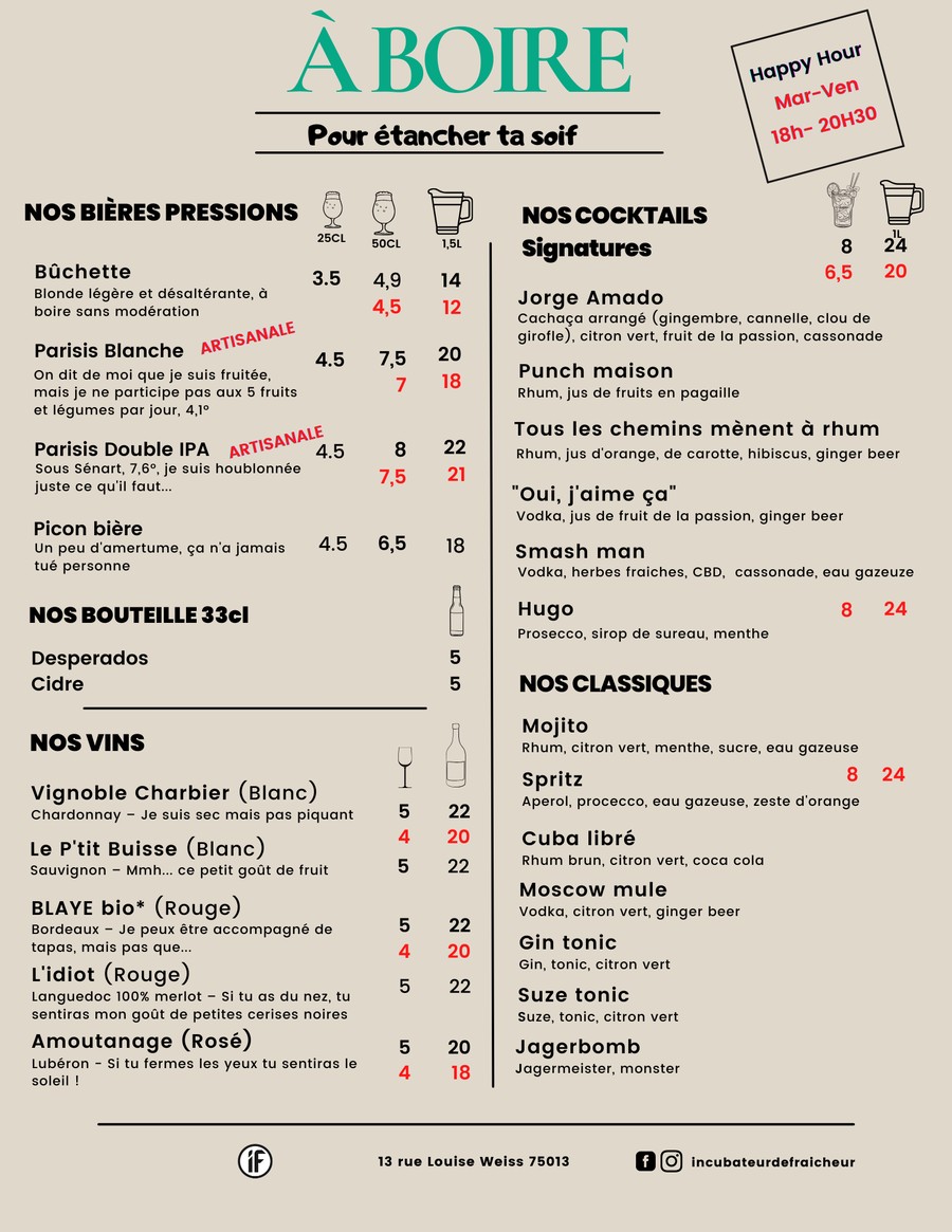Incubateur de Fraîcheur menu 2
