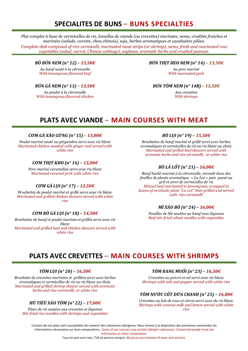 Chao Sapa menu 1