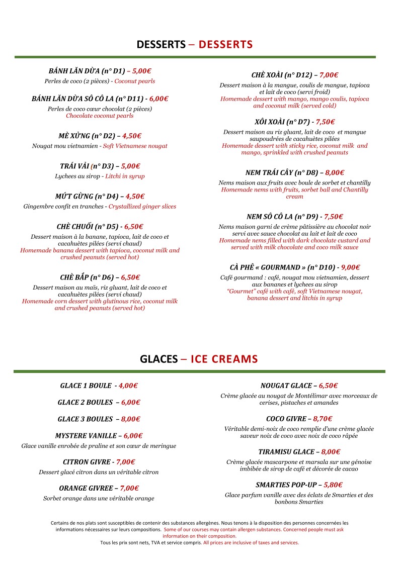 Chao Sapa menu 2