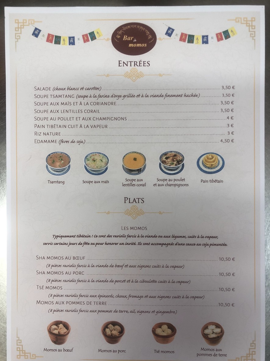 Bar à momos menu 1