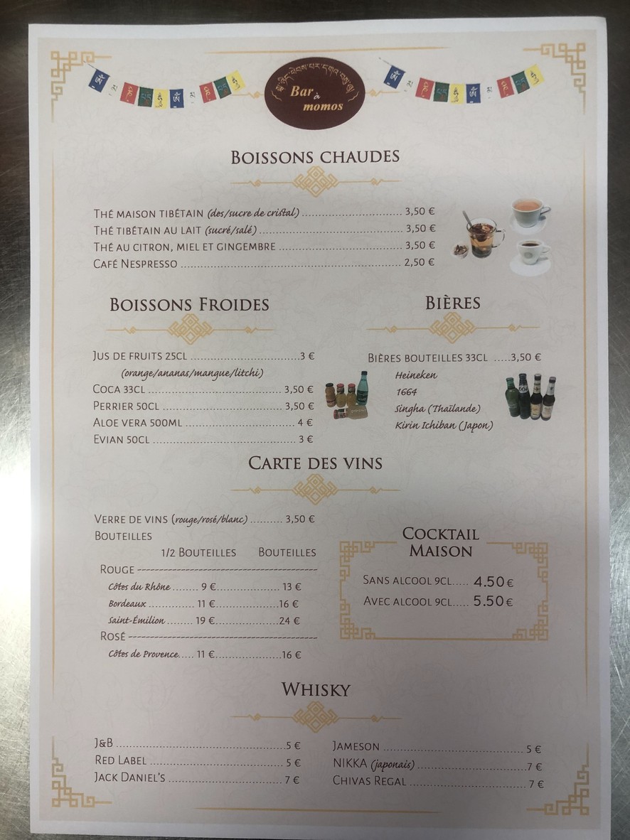 Bar à momos menu 3