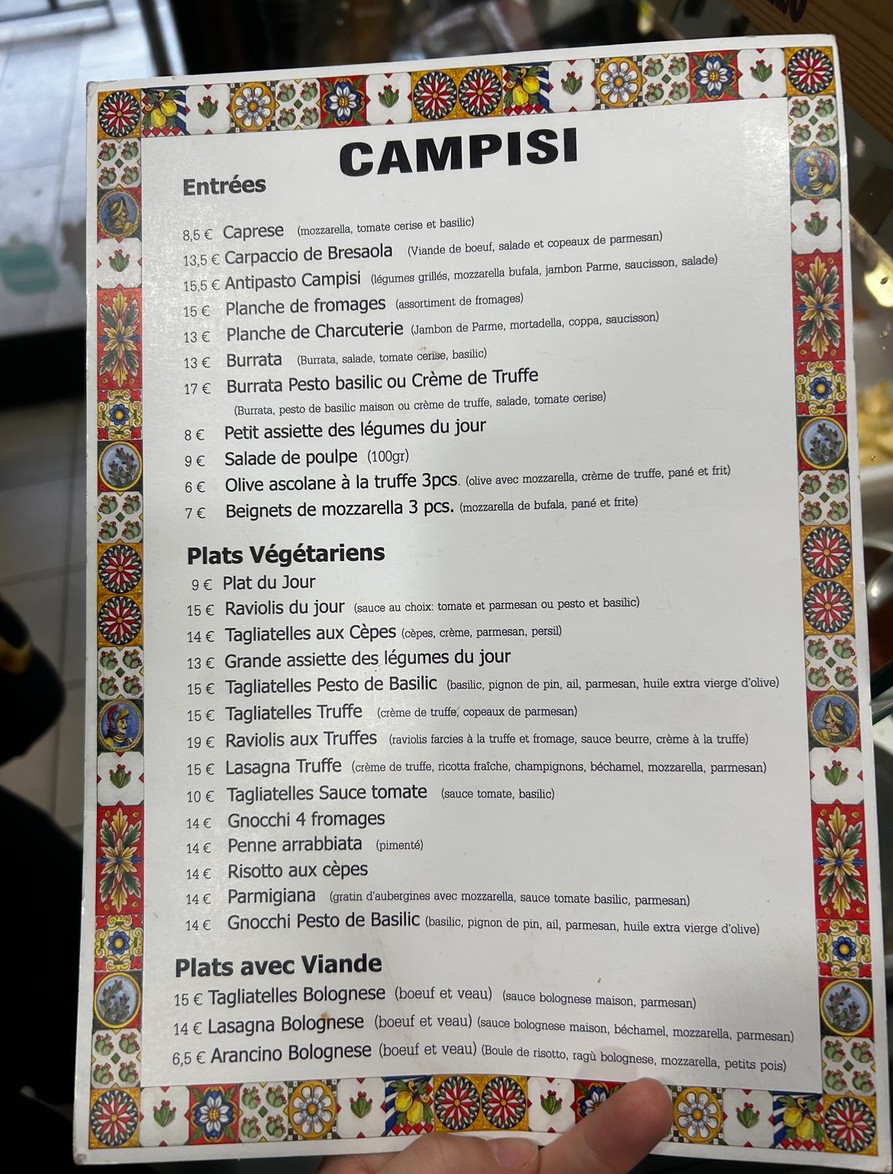CAMPISI gastronomie traiteur menu 1