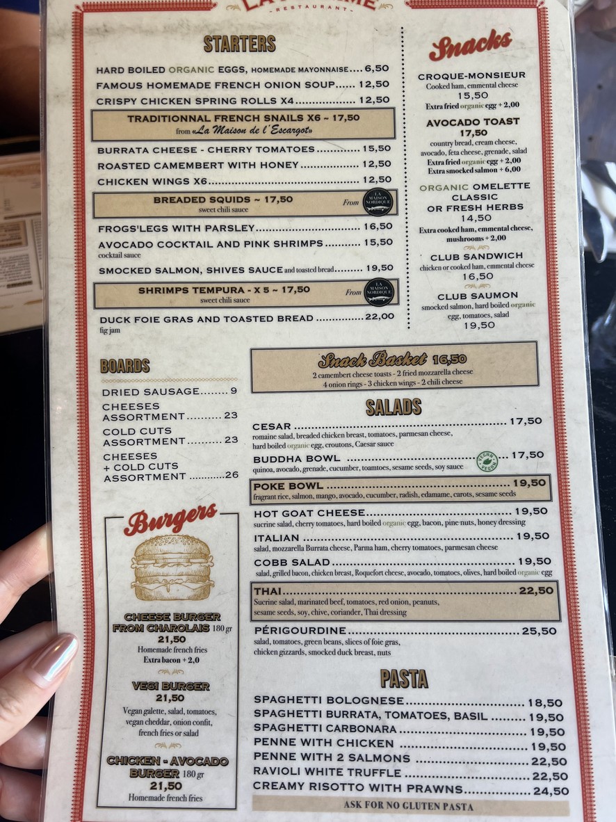 La Flamme menu 1