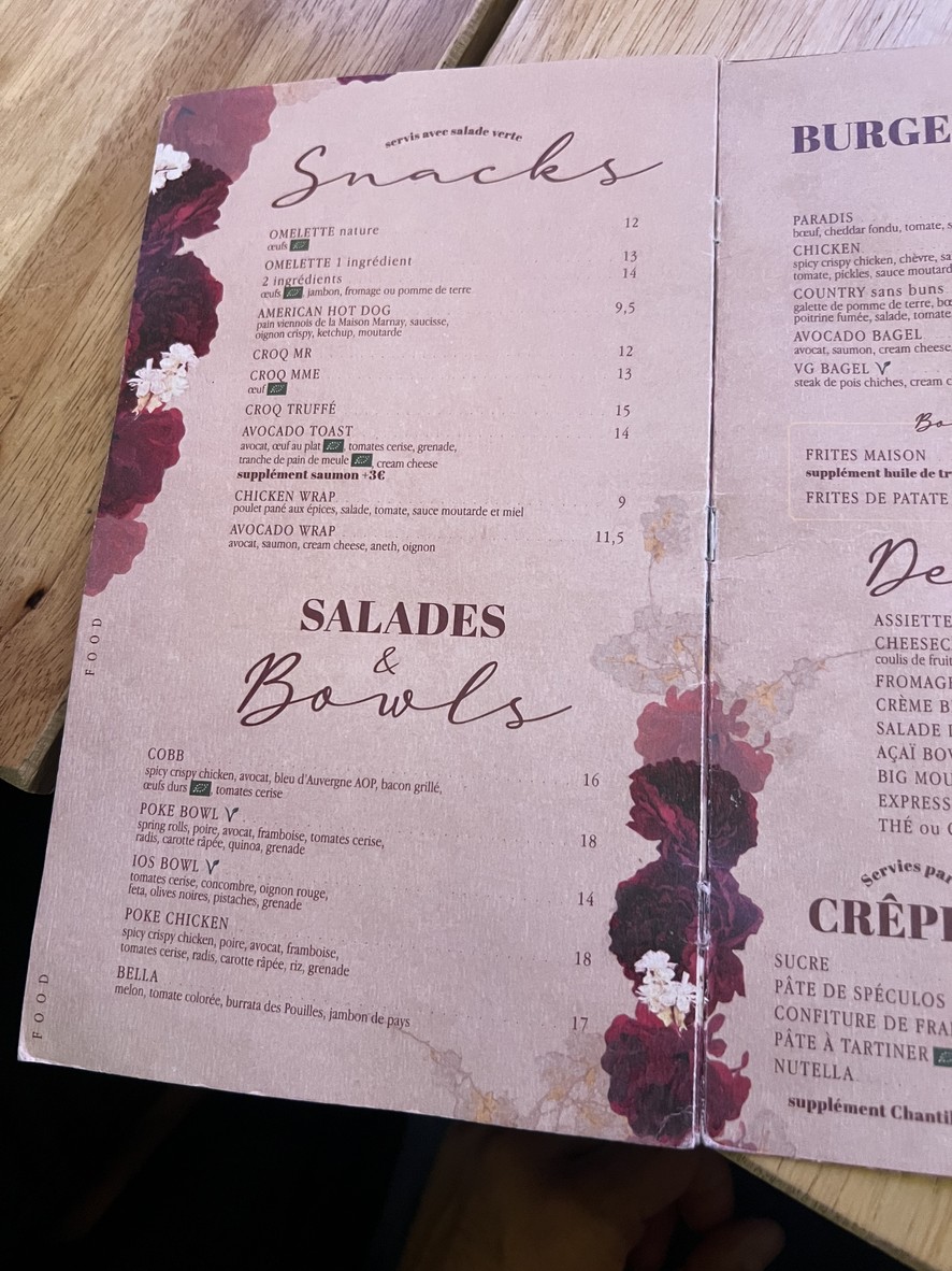 Le Paradis menu 2