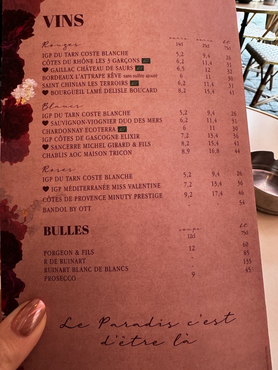 Le Paradis menu 3