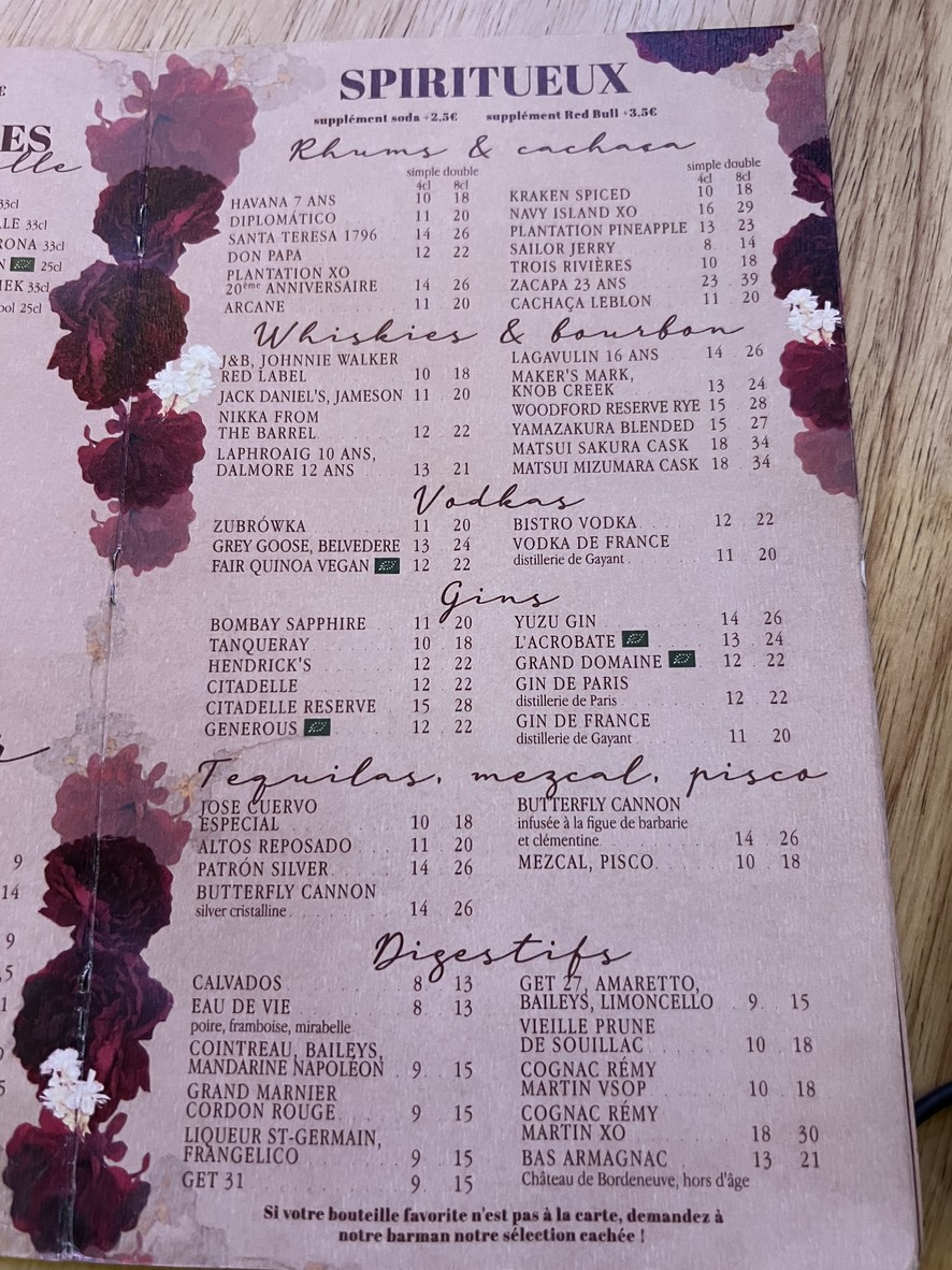 Le Paradis menu 4
