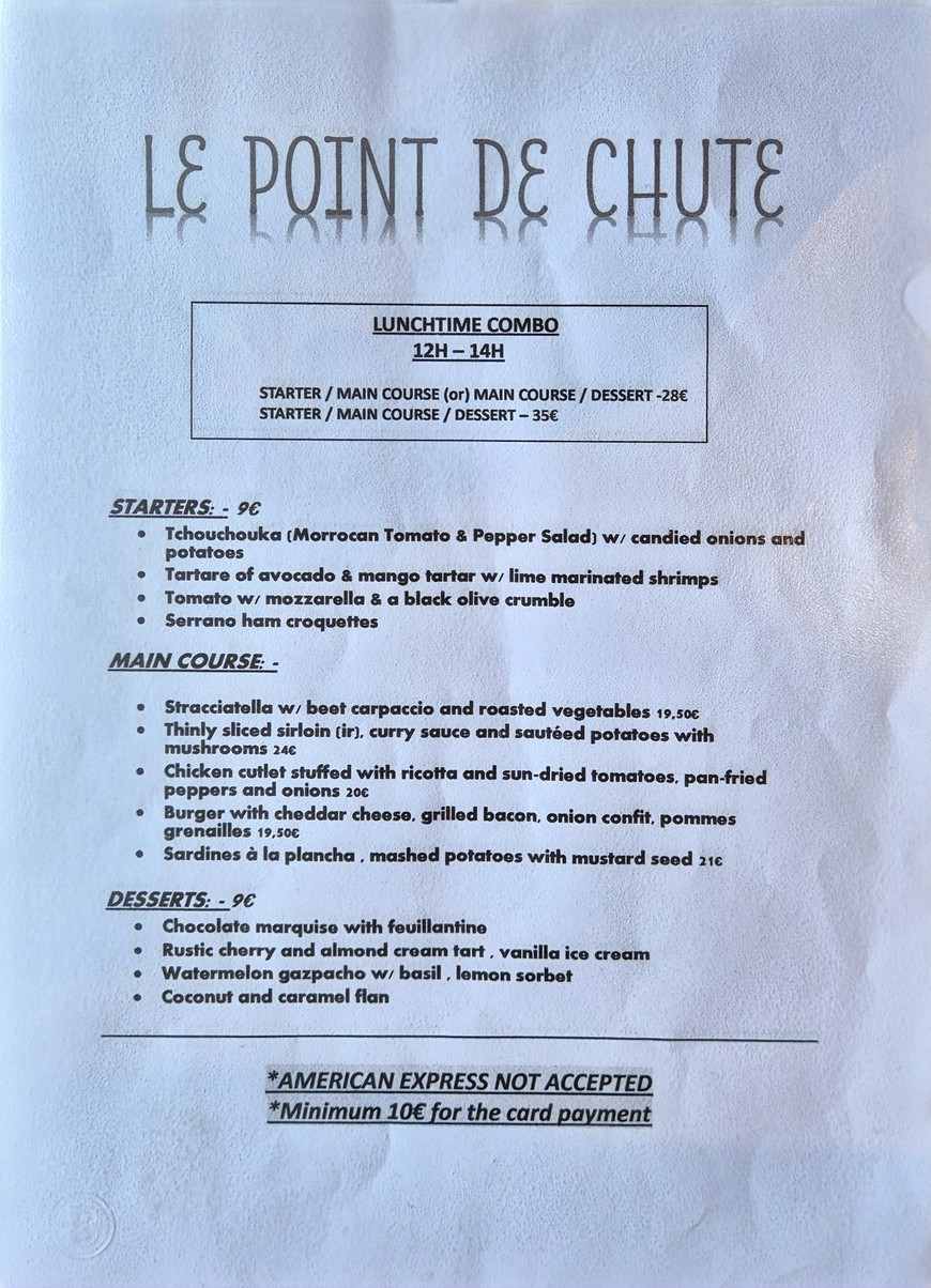 Le Point de Chute menu 1