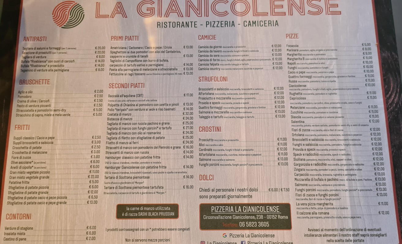 Pizzeria La Gianicolense menu 1