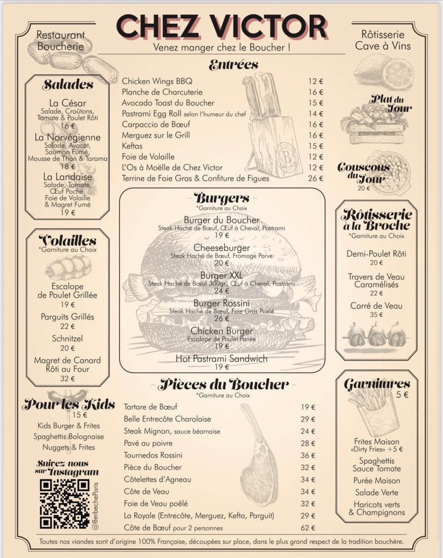 Boucherie Cacher Chez Victor Berbeche menu 1