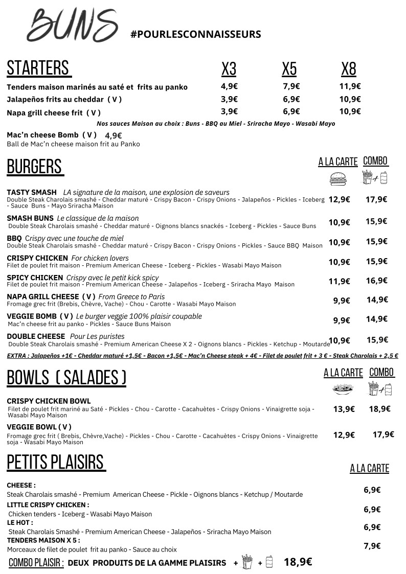 Buns Paris 15 menu 1