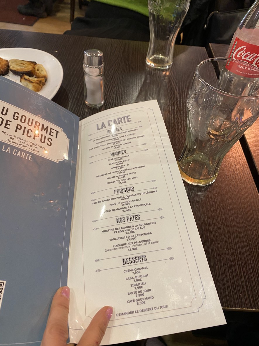 Au Gourmet de Picpus menu 1