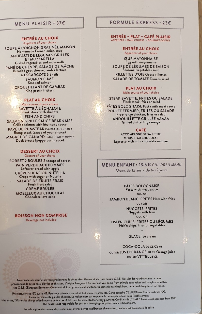 Café Kléber menu 1