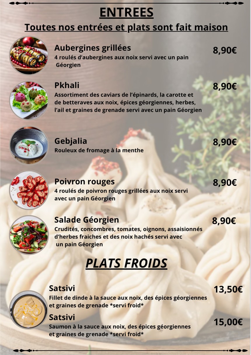 Restaurant Georgien QVEVRI (Les Georgiens) - Paris 75019 - Restaurant traditionnel géorgien - Ouvert le dimanche menu 1