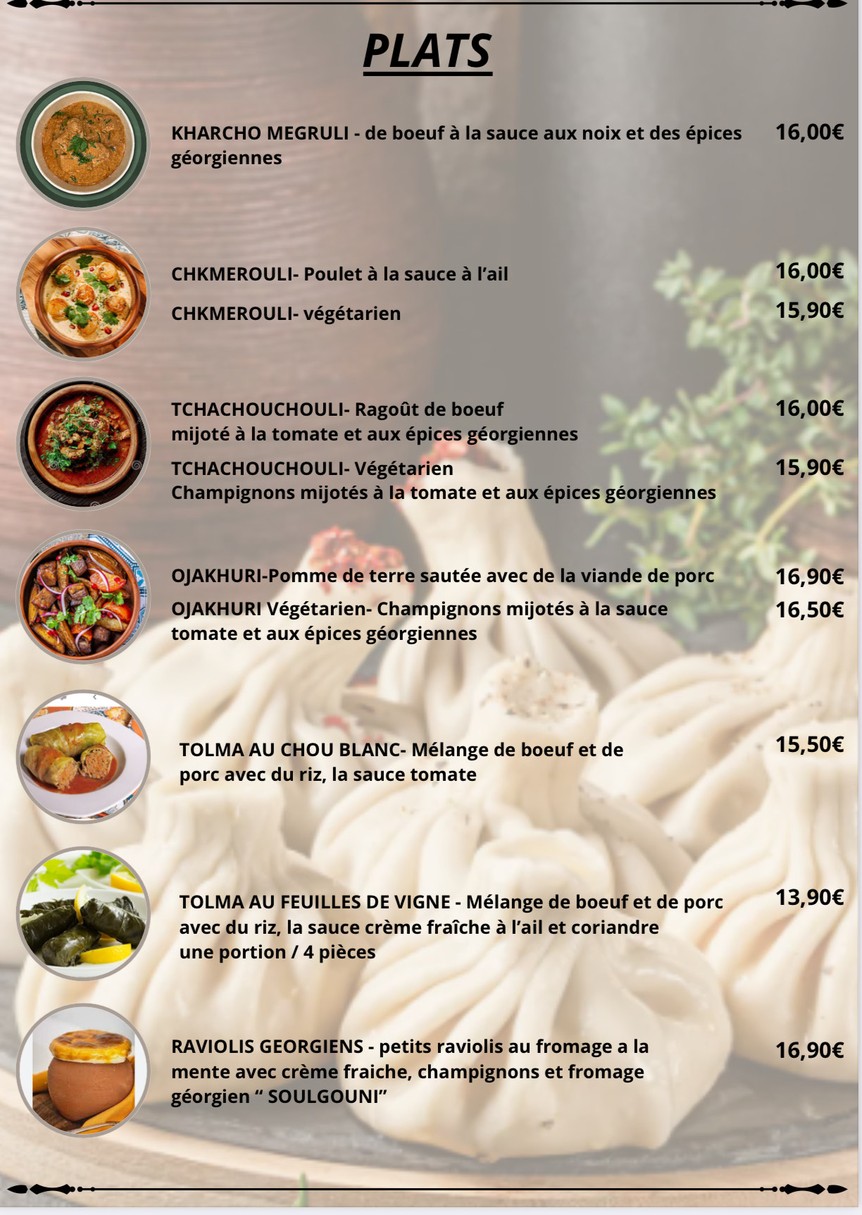 Restaurant Georgien QVEVRI (Les Georgiens) - Paris 75019 - Restaurant traditionnel géorgien - Ouvert le dimanche menu 2