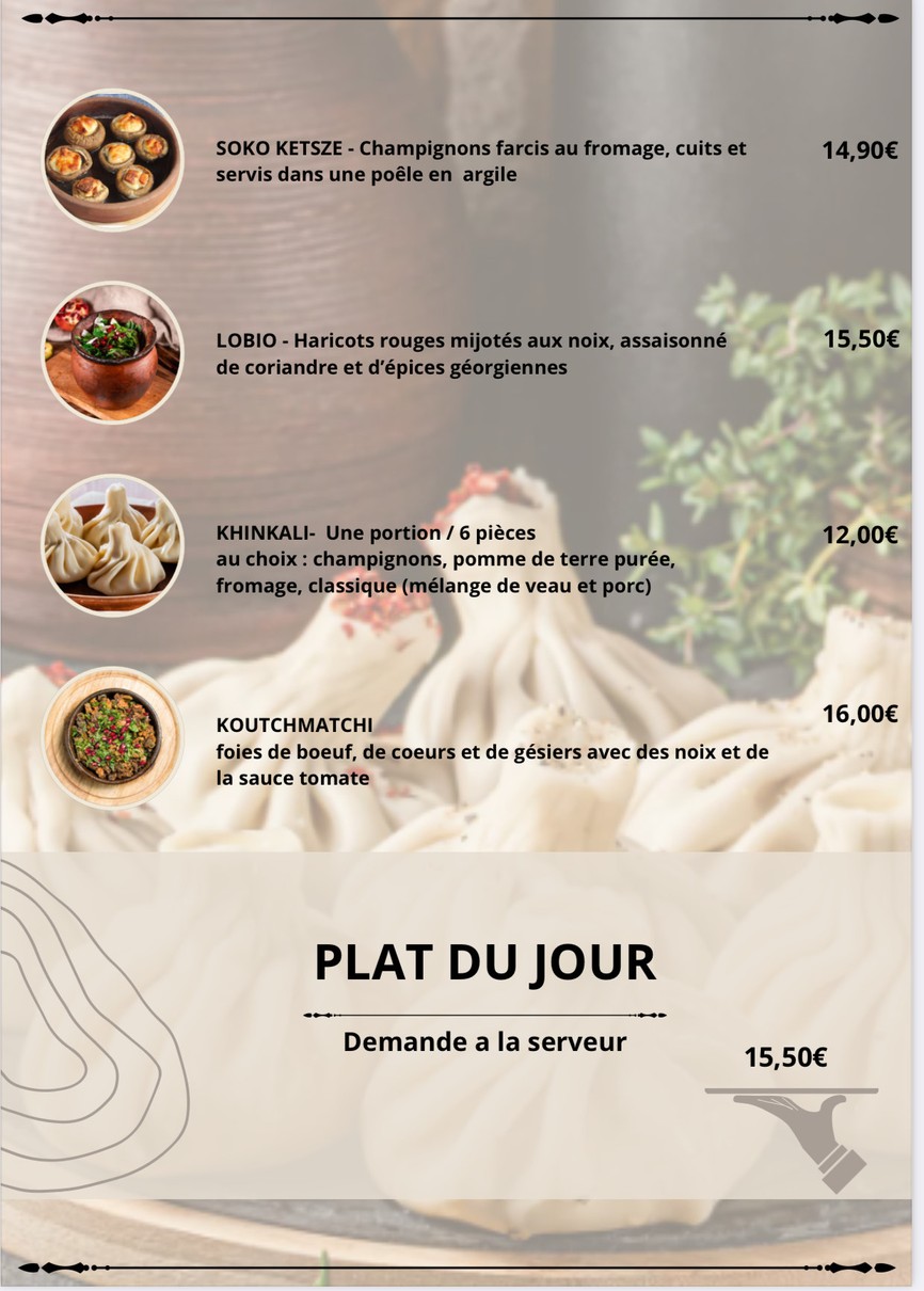 Restaurant Georgien QVEVRI (Les Georgiens) - Paris 75019 - Restaurant traditionnel géorgien - Ouvert le dimanche menu 3