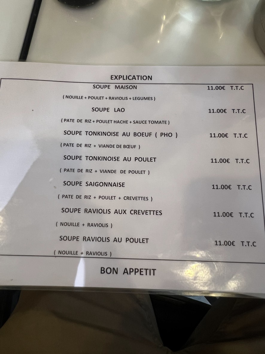 La tonkinoise menu 2