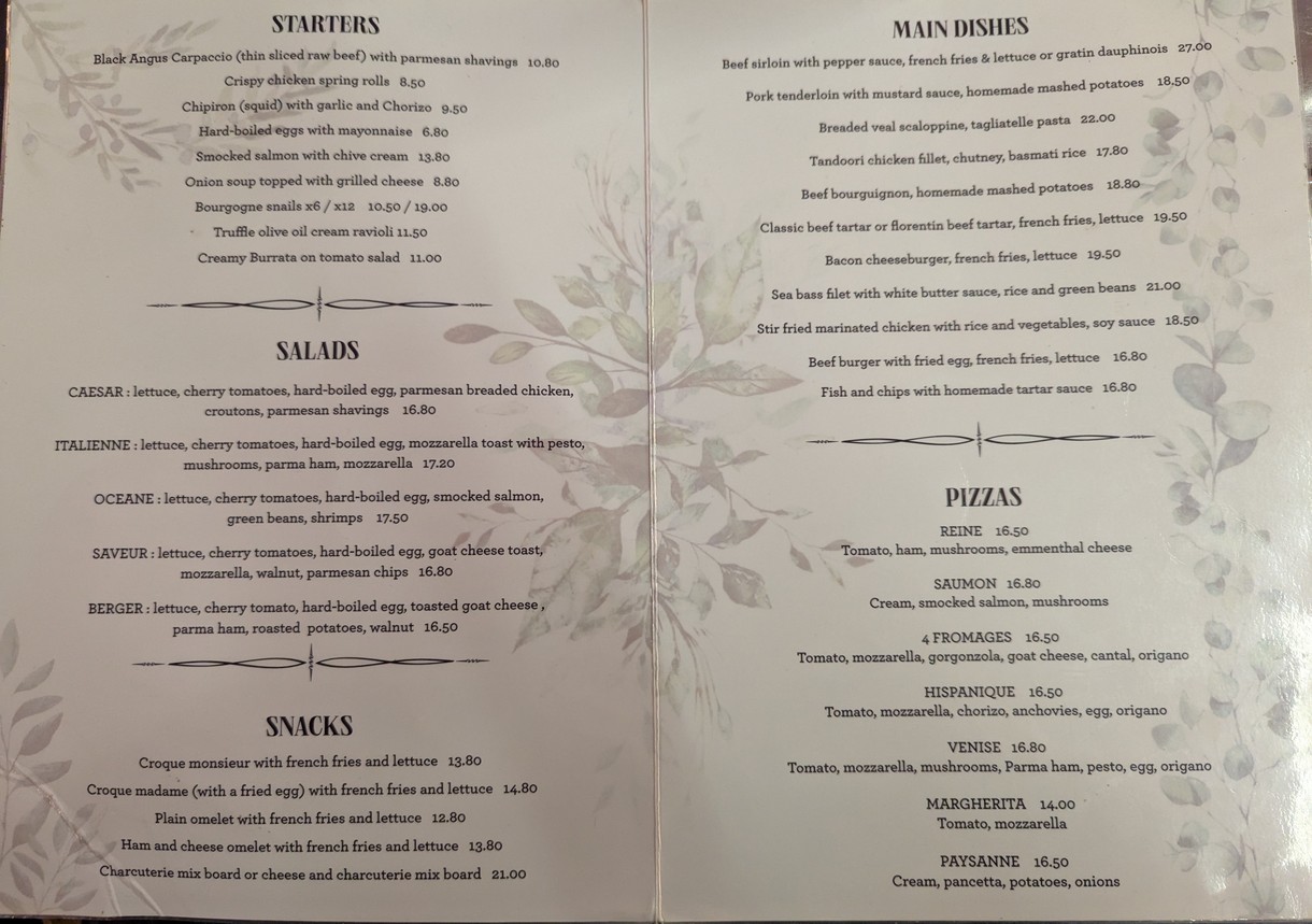 Le Sèvres menu 1