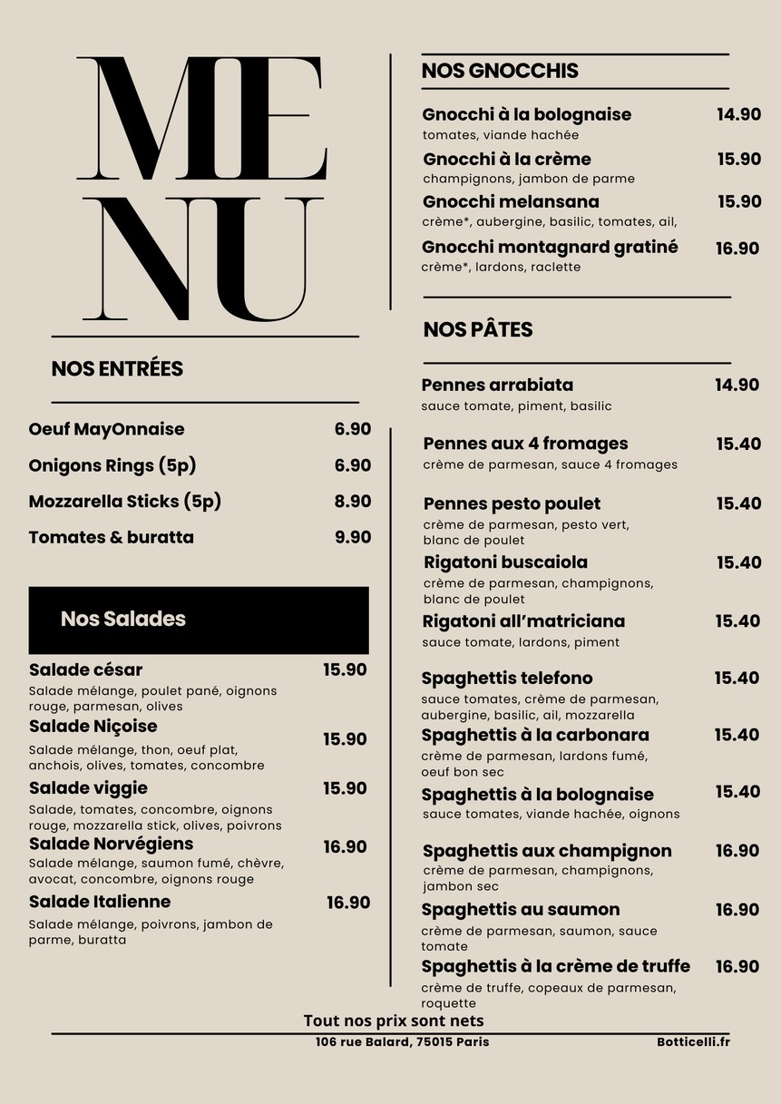 Restaurant Botticelli menu 1