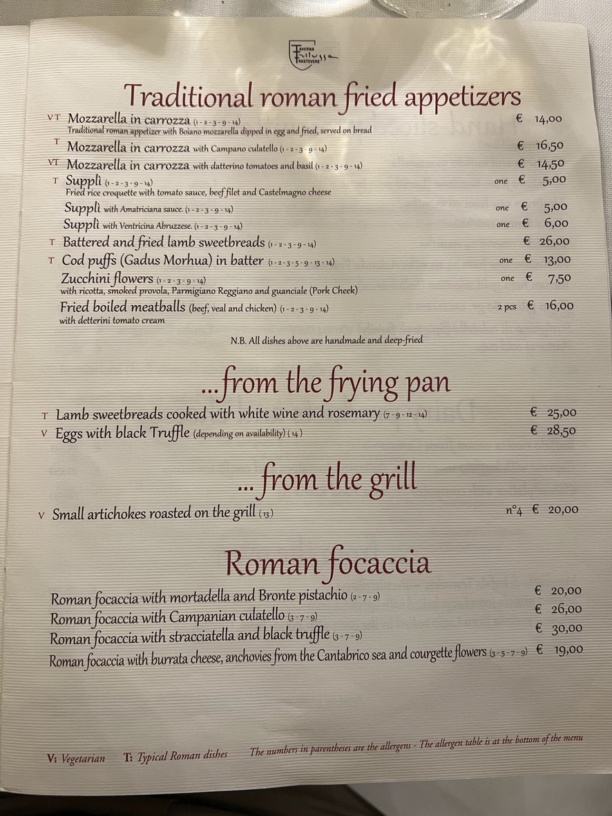 Taverna Trilussa menu 2