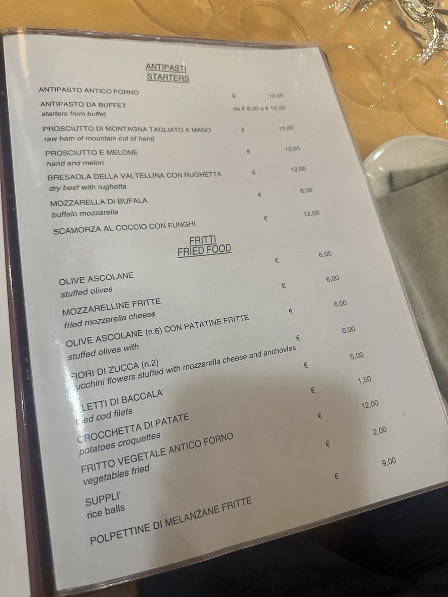 Antico Forno a Testaccio menu 1
