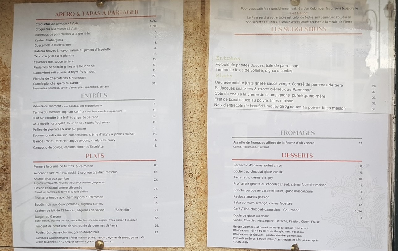 Garden Colombes menu 1