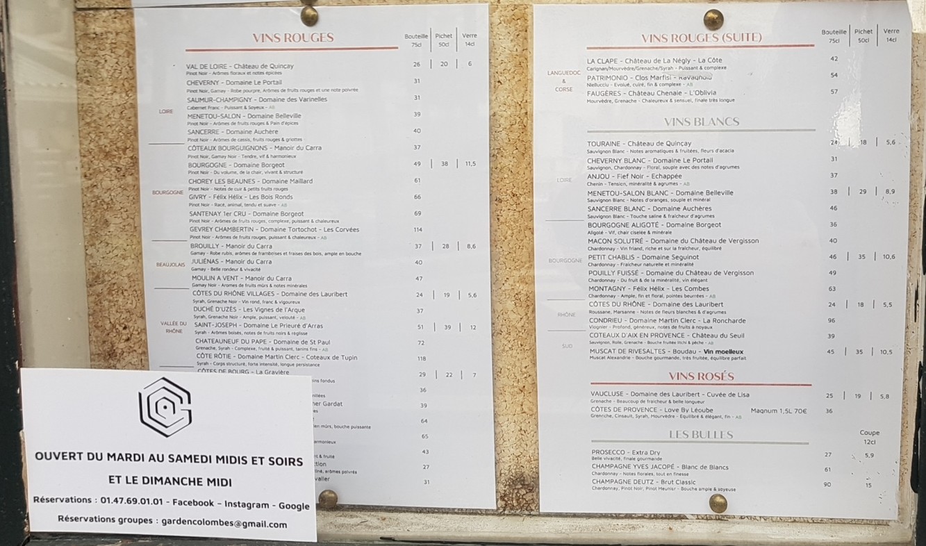 Garden Colombes menu 3
