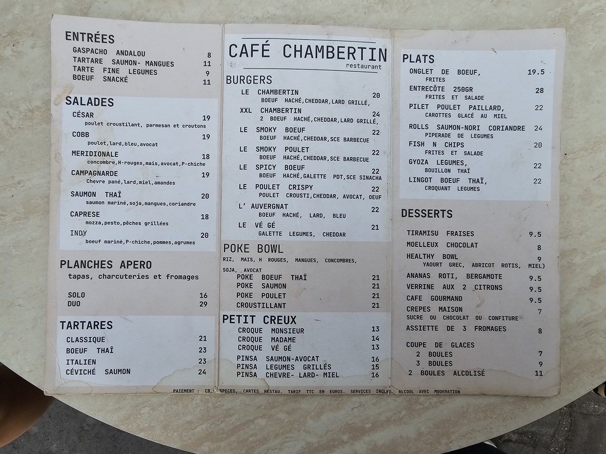 Le Chambertin menu 1