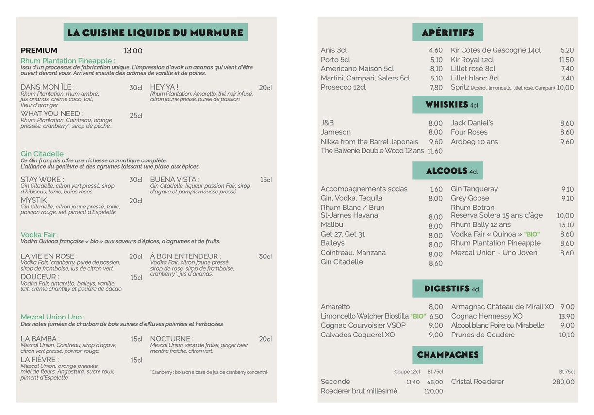 Le Murmure Fracassant menu 3