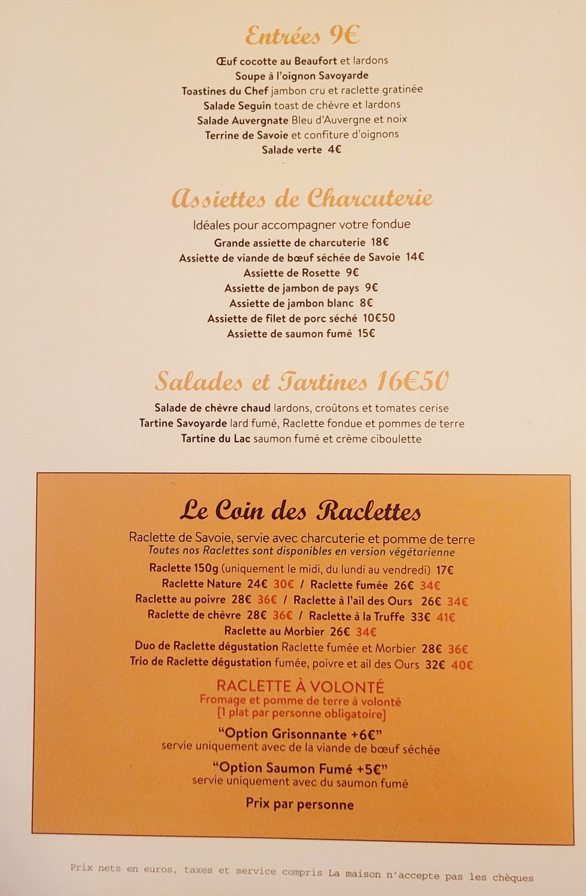 Les Fondus de la Raclette menu 2