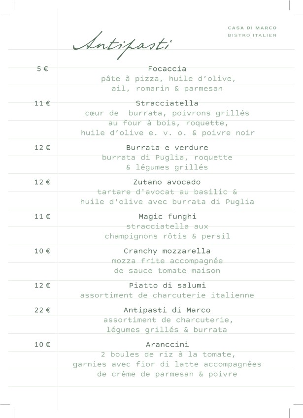 CASA DI MARCO Deuil-la-Barre menu 1
