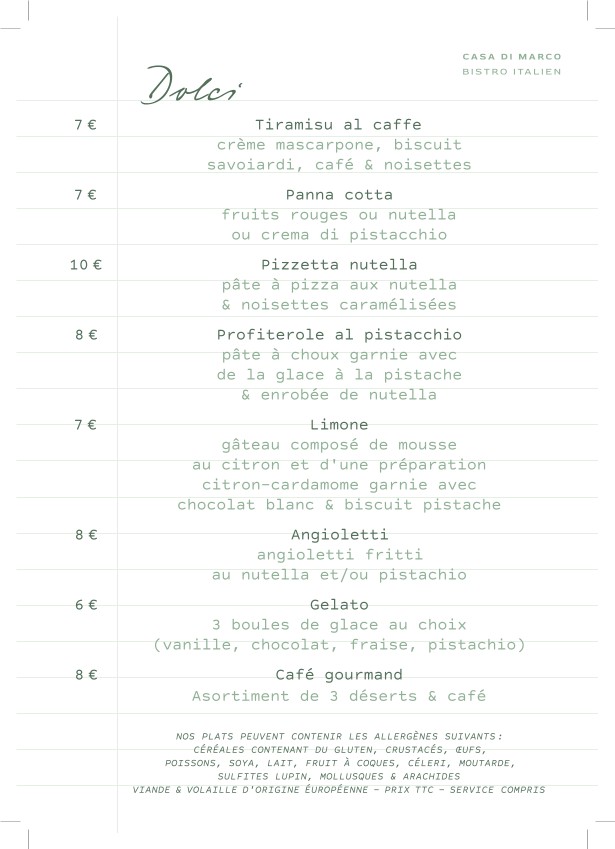 CASA DI MARCO Deuil-la-Barre menu 7